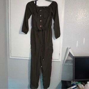 Fashion Nova Olive Green Button-Up Jumpsuit